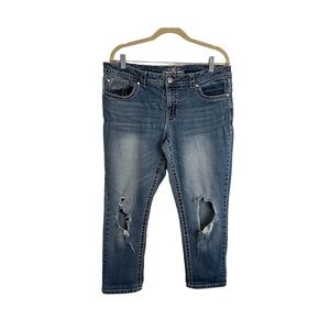 Paisley Sky Cropped Embellished Embroidered Medium Wash Knee Holes Jeans Size 14